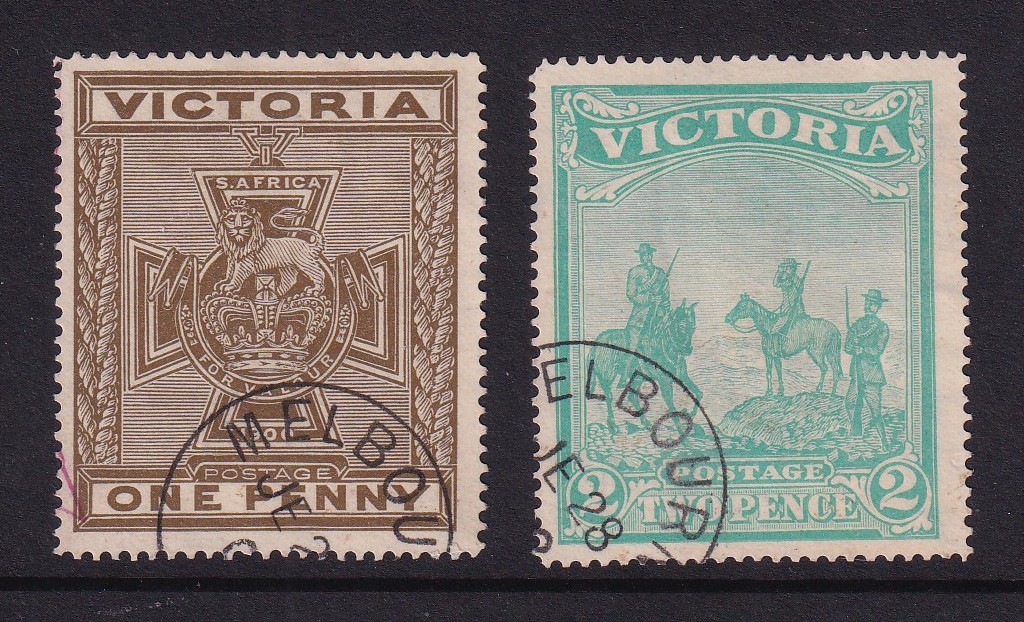 VIC 1900 BOER WAR PATRIOTIC FUND CTO WITH MELBOURNE JE 28 02 CANCEL. COLOURED GUM